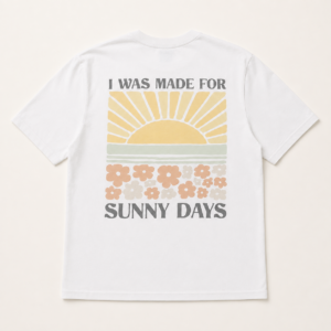 Ironed white KJ The Label T-shirt Sunny Days back print studio view