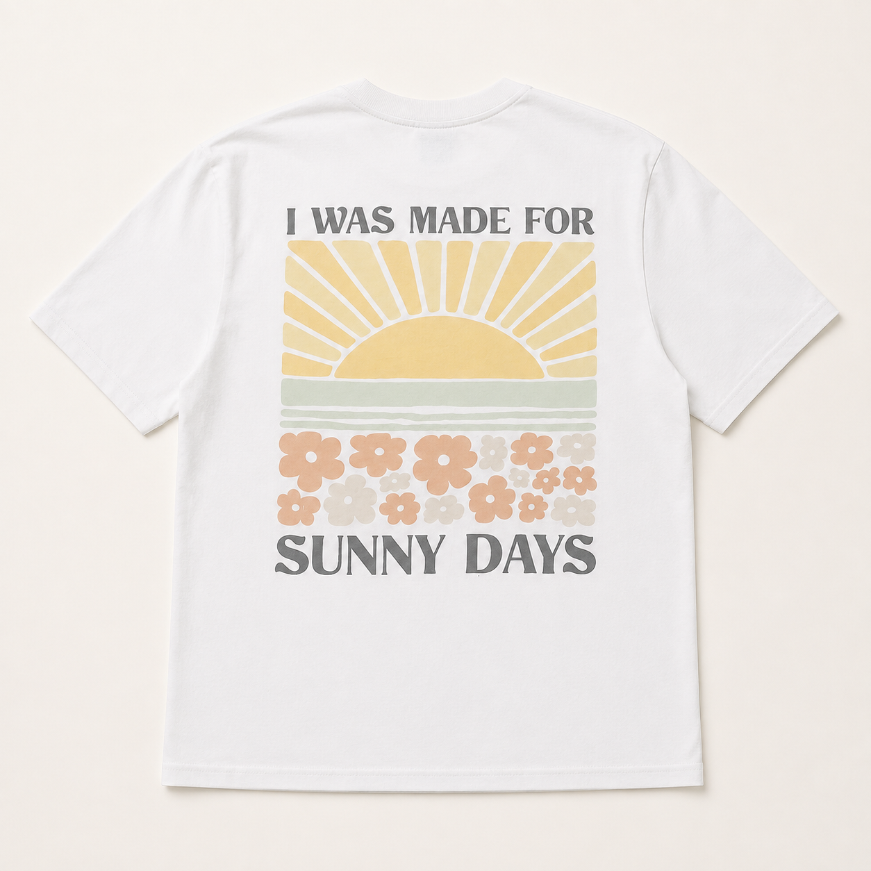 Ironed white KJ The Label T-shirt Sunny Days back print studio view